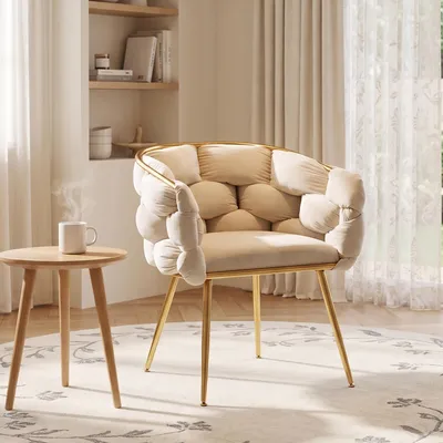 Produktbild von r, moderner Akzentstuhl, Schminktischstuhl mit Metallgestell für Schlafzimmer, Wohnzimmer, Esszimmer