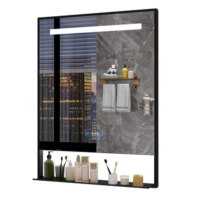 Produktbild von Puluomis Badspiegel Badezimmerspiegel mit LED Beleuchtung 60x80cm Antibeschlag 3 Lichtfarben dimmbar abnehmbare Ablage und Speicherfunktion