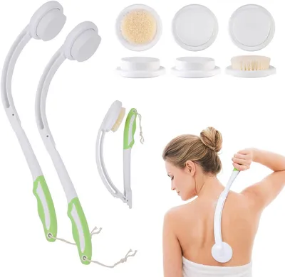 Produktbild von Rückenbürsten im 2er-Set: klappbare Eincremehilfen und Duschbürsten mit 6 Köpfen, 41,5 cm