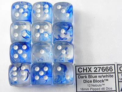 Imagen del producto de Chessex, dados D6 de 16 mm, color azul oscuro y blanco, juego de 12 unidades