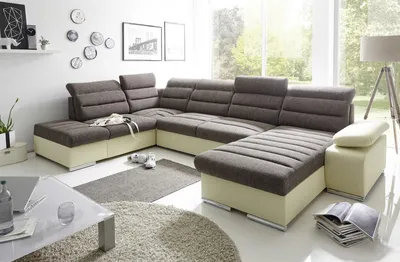 Produktbild von Couchgarnitur PASCARA U-Form mit Schlaffunktion-Creme /Ottomane Rechts