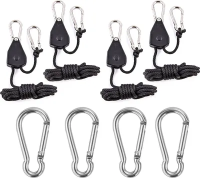 Produktbild von 4 Stück Seil Ratsche mit Haken Fuß Langer Einstellbarer Hochleistungs seilzug (68 KG Gewichtskapazität) Verstärktes Metall,2 Paar, Schwarz