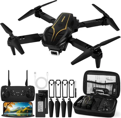 Image de Drone pliable avec caméra pour débutants – Mini quadricoptère FPV 1080p HD – Moteurs sans balais, détection d'obstacles, autonomie de plus de 60 minutes, caméra grand angle de 120°, figures acrobatiques à 360°, mallette de transport – Idée cadeau à partir de 14 ans
