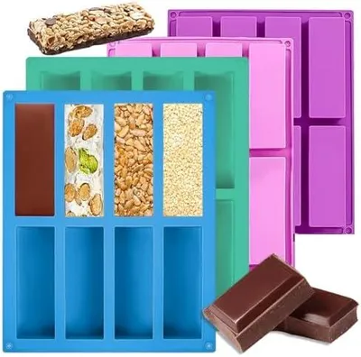 Produktbild von 4 Stück Müsliriegel Backform Silikon, 8 Mulden Schokoladenform Riegel Formen, Müsliriegel form Silikonform für Zur Herstellung von Schokoriegeln Muffins Brownies und Käsekuchen