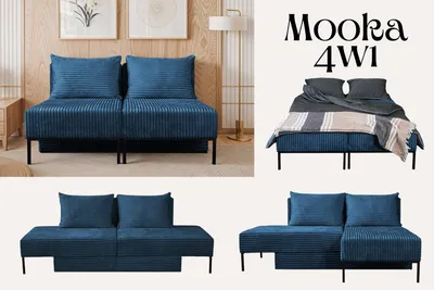 Produktbild von Kaiser Möbel Liegestuhl ,Sofa mit schlaffunktion, Ecksofa, Betten, MOOKA 4in1-Multifunktions-System, stoff Velo Dunkelblau