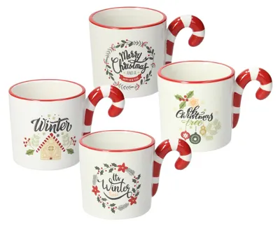 Porzellan-Kopjes 320 ml, rot, Glockenform, Weihnachtsdekor, Candy-Stiel
