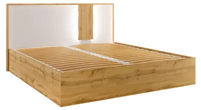 Productafbeelding van Tweepersoonsbed, houten bedframe, eikenhout of wit hoogglans (uitvoering naar keuze), met houten lattenbodem