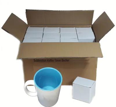 Produktbild von 36 Stück Fototasse Sublimation Kaffee Tassen Becher WEISS - INNEN BLAU