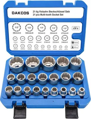 Productafbeelding van 21-delige 1/2 inch veeltand moerset dopsleutelset - 12-kant metrisch 8-36 mm XZN doppenset