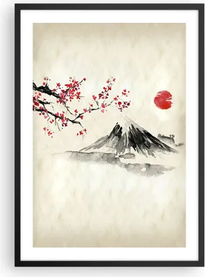 Produktbild von Gerahmtes Poster - Schwarzer Rahmen - Aquarell asiatisch Landschaft - 50x70 cm - Wand Bild - Wanddeko - Wandbilder - Kunstposter - Wandposter - Bilderrahmen - Bilder - Kunstdruck - P2BPA50x70-4513