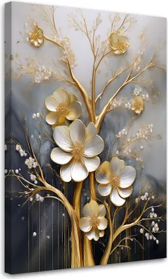 Produktbild von Leinwandbild Goldene Blumen Glamour 3D 40x60 Feeby Gold bild für die wand bereit zum aufhängen
