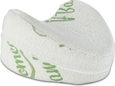 A white and green knee pillow with bamboo pattern.