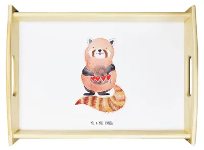 Produktbild von Mr. & Mrs. Panda Tablett Roter Panda - Weiß - Geschenk, Bett-Tablett, holz serviertablett, Servier, Liebe, Lieblingsmensch, Lustige Sprüche, Liebling, Küchentablett, Rot