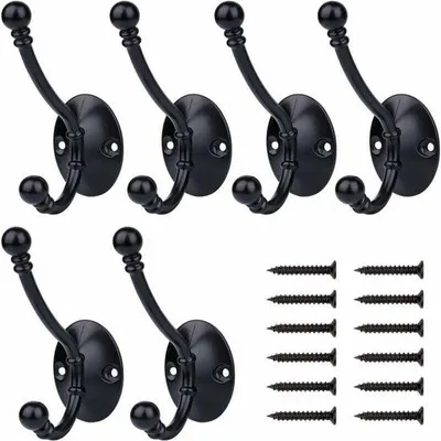 Produktbild von 6 Stück Wandhaken, retro Wandhaken, metallene Deurhaken, Haken für Bad, Küche, Schlafzimmer, Eingang, schwarz