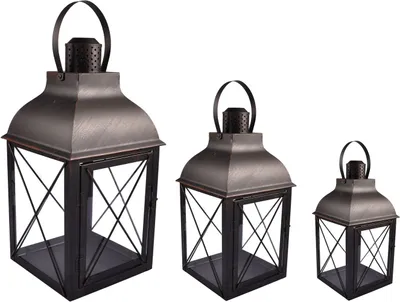 Produktbild von Laternen 3er-Set Antik-Optik Gartenlaterne Windlicht Kerzenhalter Laterne Metall