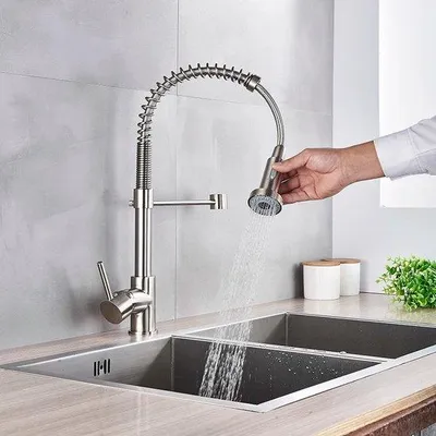 Immagine prodotto di Rubinetto da cucina flessibile, finitura cromo opaco, con doccetta estraibile
