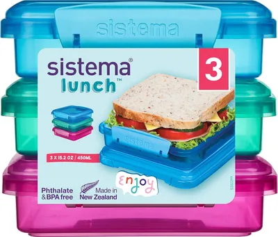 Produktbild von Sistema Lunch-Sandwich-Boxen | 450 ml | BPA-frei | 3 Stück