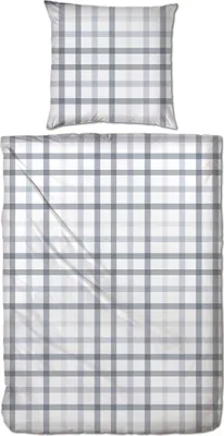 Produktbild von Hahn Perkal Bettwäsche Kariert 100% Baumwolle Reißverschluss Bettbezug Kissenbezug Bettgarnitur Bettwäsche-Set Bettzeug 135x200 + 80x80 cm Grau