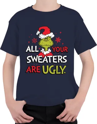 Produktbild von Grinch All Your Sweaters Are Ugly Weihnachten lustig Geschenk Uni Kinder T-Shirt, Navy, 128