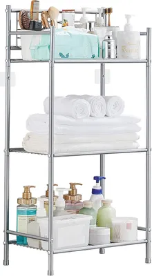 Produktbild von Badregal 3 Ablagen, freistehend, Metall, grau, für Badezimmer