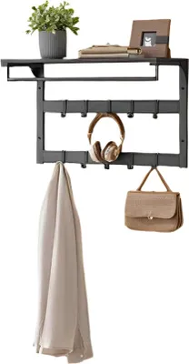 Immagine prodotto di Armadio a parete con ripiano, 10 ganci rimovibili, colore nero, dimensioni 30 x 65 x 42 cm