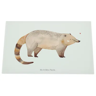 Produktbild von Mr. & Mrs. Panda Schneidebrett Glas Nasenbär - Weiß - Geschenk, Schneidbrett, Lustige Sprüche, Aus, Hackbrett, Bär, Rüsselbär, Küchenbrett, Nasenbären, Schneidplatte