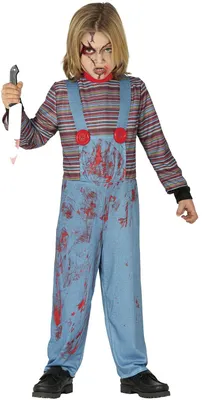 Chucky-Kostüm für Kinder, Overall, Halloween, Gr. 3-4, Blau