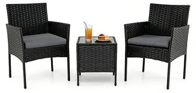 Produktbild von KOMFOTTEU Gartenmöbel Set, Balkonmöbel Set Rattan mit abnehmbaren Kissen, Lounge Set mit 2 Sesseln & Tisch, Sitzgruppe für Garten, Terrasse, Balkon, Hof (Grau)