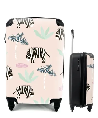 Produktbild von MuchoWow® Koffer Handgepäck Trolley Rollkoffer Kleine Reisekoffer mit 4 Rollen - Zebra - Pflanzen - Rosa - Cabin Size < 55x40x23 cm & 55x40x20 cm - Fotokoffer - Kabinenkoffer - Boardgepäck - Reise-Box - Reisekoffer - Reisegepäck - Koffer mit Bild - Trolley für Kinder