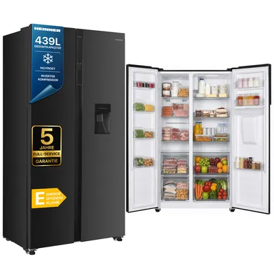 Produktbild von Heinner HSBS-H439NFBKWDE++, Freistehend, Amerikanische Tür, Schwarz, 2 Tür(en), Berührung, LED