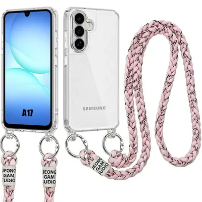 Image de Coque pour Samsung Galasy A17 4G/5G, Protection Rigide Antichoc Transparent avec Cordon Rose