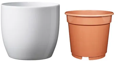 Produktbild von MePla - Set - Übertopf Basel ø12 + Kulturtopf ø10 - weiss