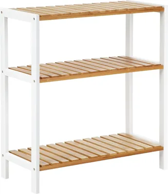 Immagine prodotto di Songmics scaffale in bambù, scarpiera con 3 ripiani, scaffale per piante, multifunzionale, per corridoio, bagno, soggiorno, balcone o cucina, bianco naturale