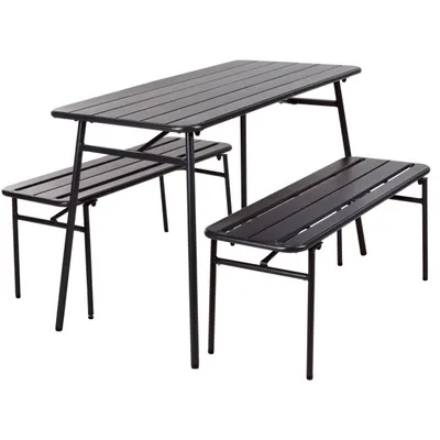 Produktbild von ProGarden 3-tlg. Gartentisch- und Bank-Set Stahl Grau