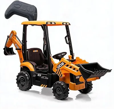 Produktbild von Elektro-Bagger 4 in 1 Für Kinder, Elektrischer Traktor Mit Bulldozer & Frontlader, Kindertraktor Elektrisch Ab 3-8 Jahre, 12V, Fernbedienung, Abnehmbares Dach