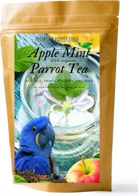 Immagine prodotto di Tè biologico per pappagalli alla menta e mela 100 g - Miscela di tè salutare per i pappagalli