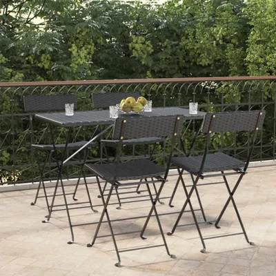 Produktbild von The Living Store Bistrostühle 4 Stk. Klappbar Schwarz Poly Rattan und Stahl