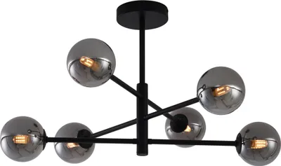 Zdjęcie produktu dla QAZQA – nowoczesna lampa sufitowa I lampa sufitowa I lampa I oprawa oświetleniowa czarna z dymionym szkłem, 6-punktowa – Ryan I salon I sypialnia – metalowa podłużna I kulista I kulista – odpowiednia do żarówek LED G9