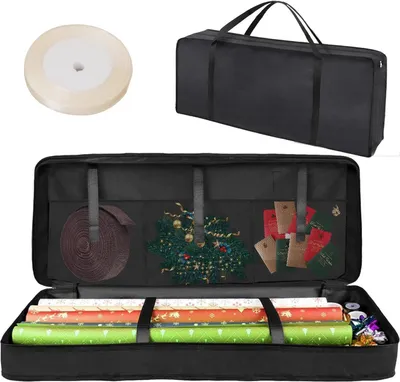 Produktbild von Schwarze Geschenkpapieraufbewahrungstasche 600D Oxford Organiz mit Zierband 82x35x14cm