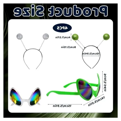 Produktbild von 4 Stück Alien Haarreif Set mit Brille und Stirnband, Weltall Kostüm Zubehör für Erwachsene, Partnerkostüme Accessoires in Weiß und Grün