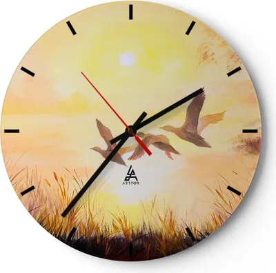 Produktbild von Wanduhr - Rund - Glasuhr - Vogel Natur Wasser - 40x40cm - Schleichendes Uhrwerk - Lautlos - zum Aufhängen bereit - Dekoration Modern - Wanddekoration aus Glas - C3AR40x40-3686