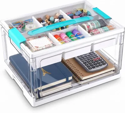Immagine prodotto di Contenitore di stoccaggio da 24 litri, con coperchio, in plastica trasparente, dimensioni 38x28x22,3 cm, impilabile, ideale per la camera da letto