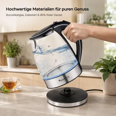 Image de TurboTronic bouilloire électrique – TT-LED01 – bouilloire en verre 2200 W, capacité 1,7 l, éclairage LED bleu intérieur, sans BPA