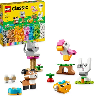 Produktbild von LEGO Classic Kreative Tiere, Box mit bunten Steinen, Baue Spielzeug-Tierfiguren aus Bausteinen wie Hund, Katze, Hase, Hamster und Vogel, Konstruktionsspielzeug für Jungs und Mädchen ab 5 Jahren 11034