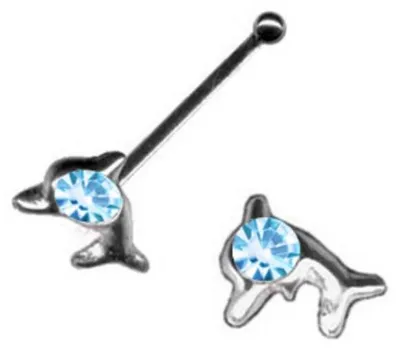 Produktbild von Nasenpiercing: Nasenstecker Piercing Delfin Delphin 925 Silber Hellblau