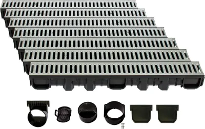 Produktbild von Entwässerungsrinne Höhe 115mm Kunststoff 7m, Stegrost, Stahl verzinkt