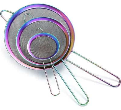 Image de Ensemble de 3 tamis à mailles fines, en acier inoxydable, de couleurs arc-en-ciel