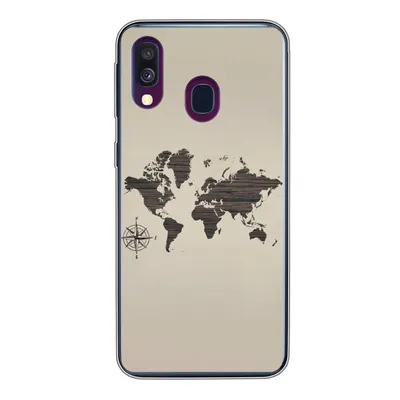 Produktbild von MuchoWow® Handyhülle Schutzhülle Hülle für Samsung Galaxy A40 Weltkarte - Holz - Braun Silikon Softcase Handy Hülle - Handy-Tasche