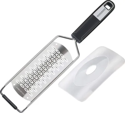 Produktbild von FACKELMANN Handreibe 2-Wege 30 cm SENSE mit scharfer 2-Wege Reibefläche, Hobel mit rutschfestem Soft-Touch-Griff, inkl. Klingenschutz (Farbe: Silber/Schwarz)
