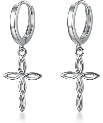 Produktbild von Creolen mit Kreuz und Sternen 925 Sterling Silber schwarz 28,5mm